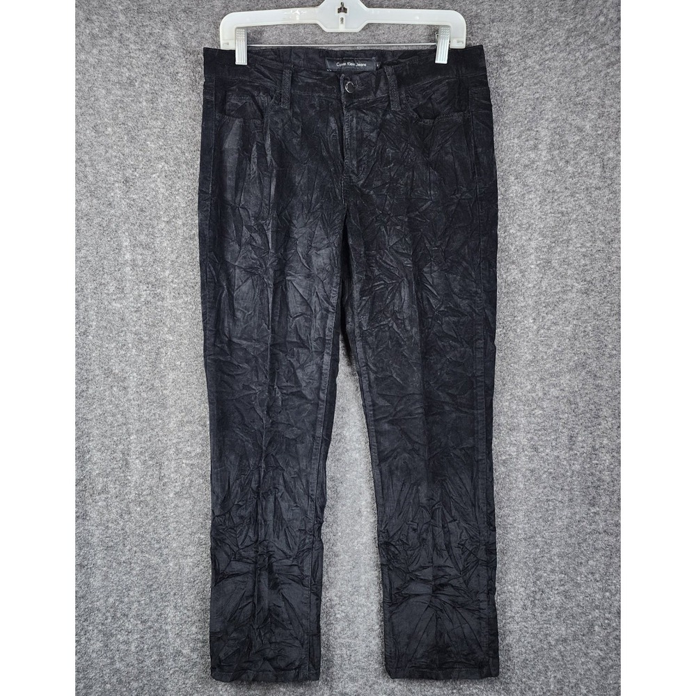 Calvin Klein Corduroy Pants Womens 10 Straight Leg Crinkled Textured Mid Rise